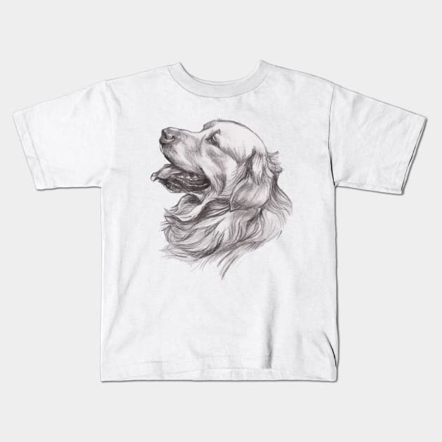 Golden Retriever Dog Portrait Drawing Kids T-Shirt by lalanny